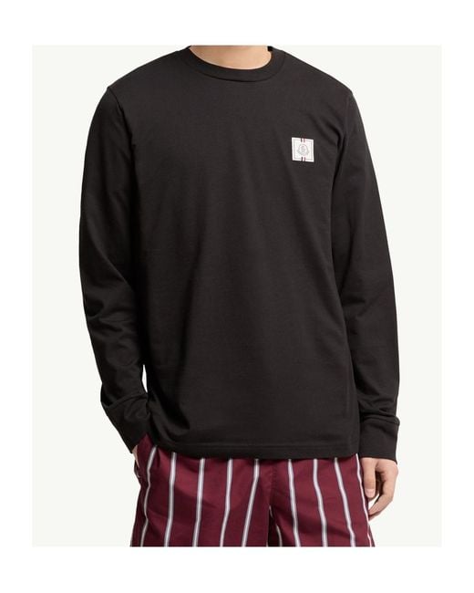 Moncler Black Tricolor Logo Long Sleeve Cotton T-Shirt for men