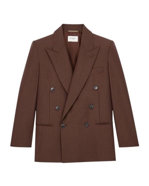 Saint Laurent Brown Double-Breasted Long-Sleeved Jacket