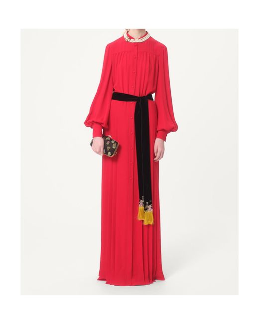 Valentino Gathered Long-Sleeved Georgette Gown