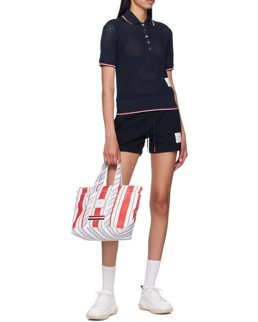 Thom Browne Blue Signature Striped Detail Polo Shirt