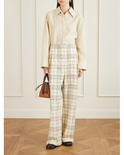Jil Sander White Plaid Wide-Leg Casual Pants