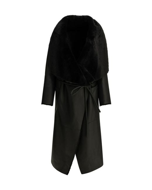 Blancha Black Wrap Panel Long Coat