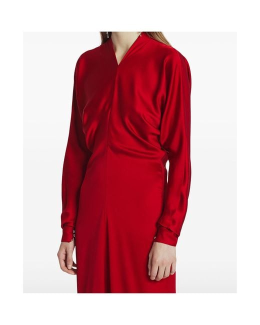 Lanvin Red Draped V-Neck Dress