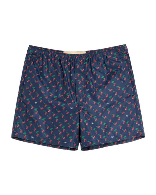 Valentino Blue Cherryfic Logo Printed Swim Shorts for men