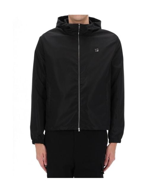 Fendi Black Ff Hooded Drawstring Jacket for men