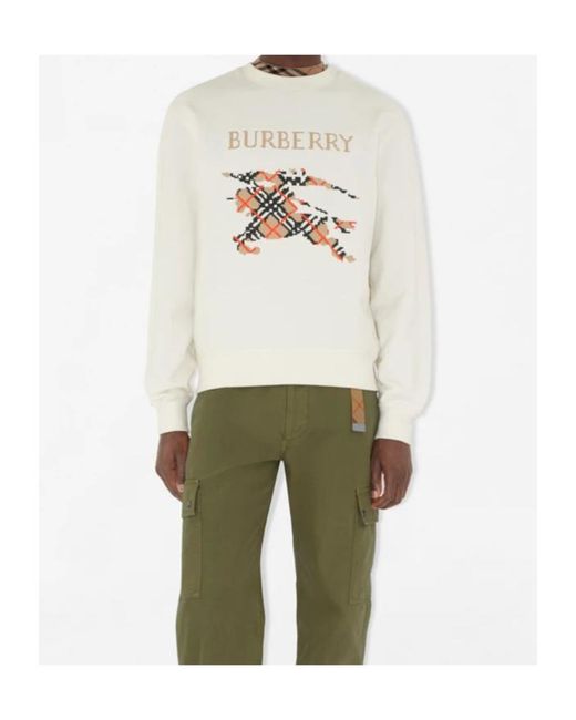 Burberry White Logo Embroidered Checked Sweatshirt for men