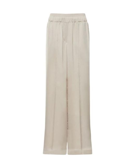 Brunello Cucinelli Natural Satin Wide Leg Pajama Pants