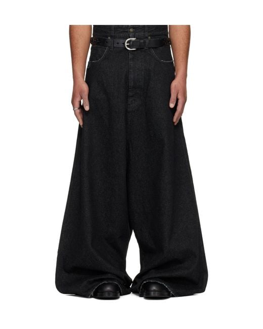 Lu'u Dan Black Drop Crotch Non-Stretch Jeans for men