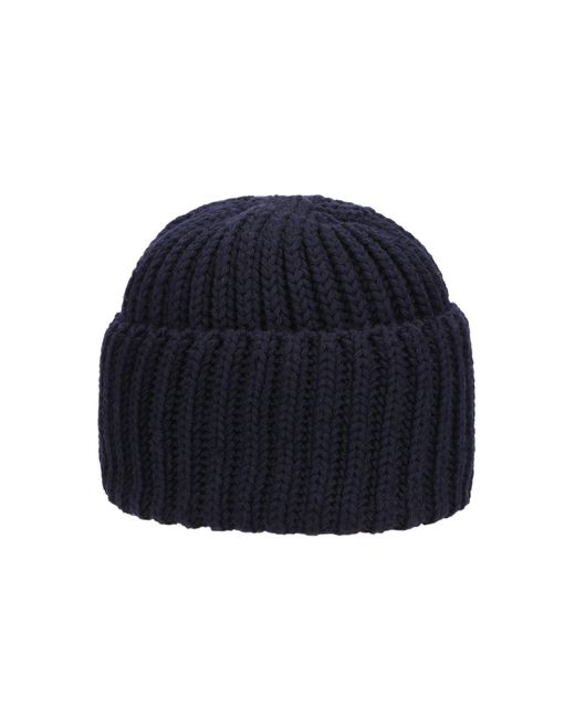 Borsalino Blue Logo Patch Ribbed Knitted Beanie