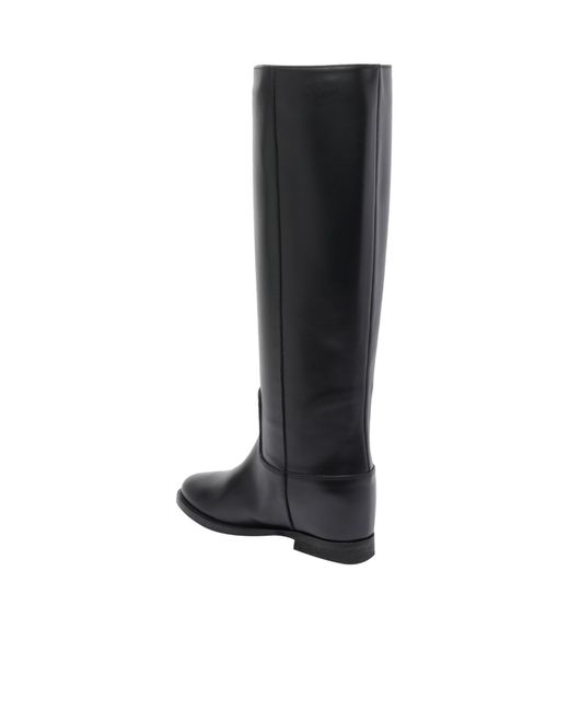 Via Roma 15 Black Maxi Logo Round Toe Boots