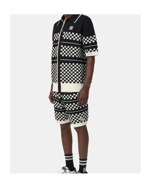 Amiri Black Chekered Short Sleeved Knitted Shirt for men