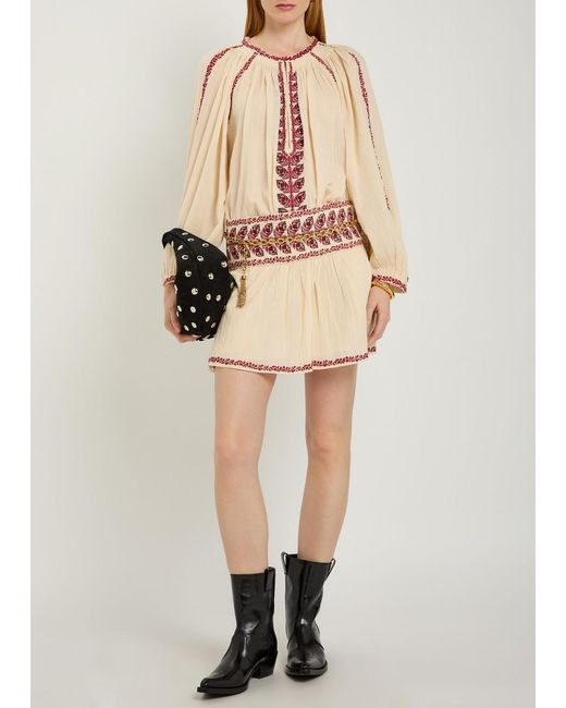 Isabel Marant Natural Embroidered Cotton Top