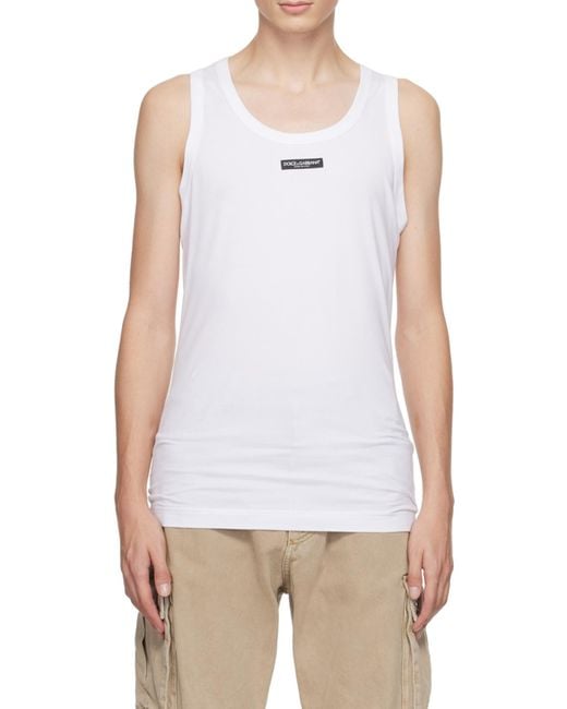 Dolce & Gabbana White Canotta Cotone Bielastico Etichetta Logo for men
