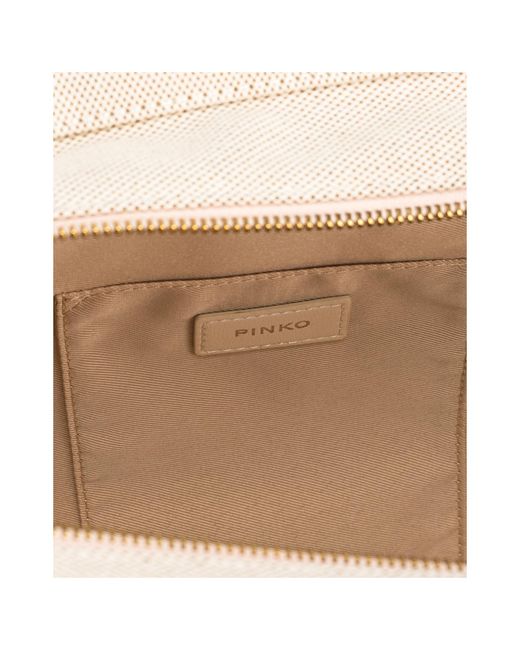 Pinko Natural Logo Embroidered Frayed-Edge Tote Bag