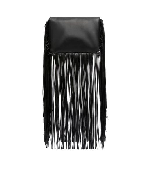 Max Mara Black Sportmax Soffy Fringes Logo Debossed Pouch