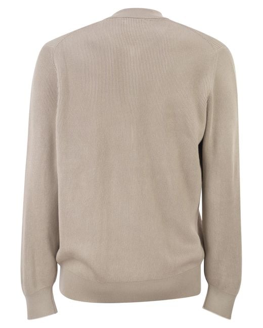 Brunello Cucinelli Natural Zip-Up Ribbed Cardigan for men