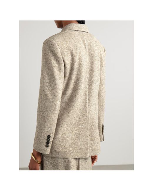 Brunello Cucinelli Natural Double-Breasted Wool And Silk-Blend Tweed Blazer