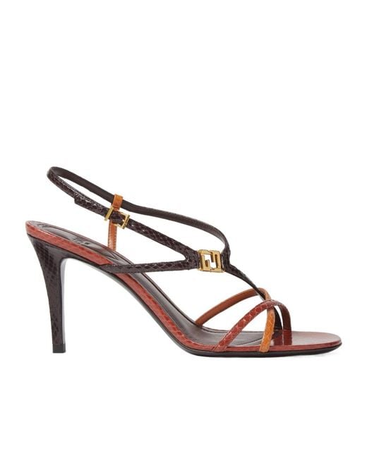 Fendi Brown Ffold High-Heeled Strappy Sandals