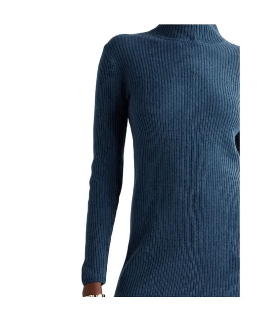 The Elder Statesman Blue Ribbed Cashmere Midi Dress