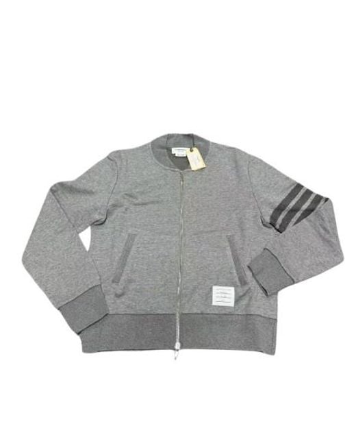 Thom Browne Gray Three-Stripe Zip-Up Sweatshirt for men