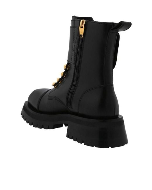 Balmain Black Button Embellished Ridged Ankle Boots
