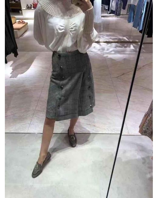 Chloé Gray Checked Pleated Skirt