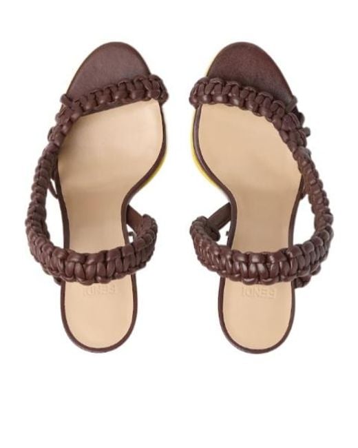 Fendi Brown Arco Braided Heeled Sandals