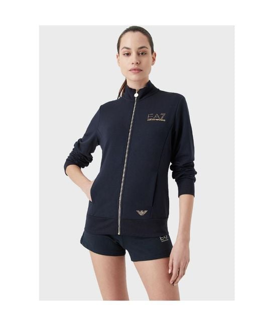 EA7 Blue Long-Sleeve Zip-Up Sweatshirt