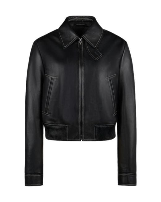 Tod's Black Cropped Leather Bomber Jacket