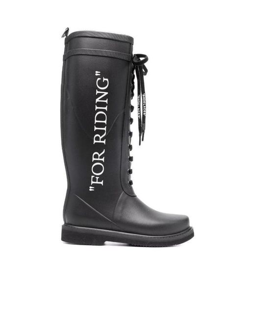 Off-White c/o Virgil Abloh Black Slogan-Print Metallic Rubber Boots