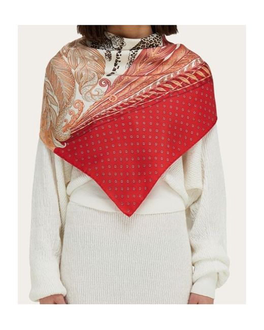 Ferragamo Red Ferragamo Logo Printed Scarf