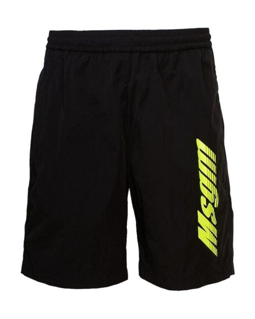 MSGM Black Logo-Print Swim Shorts for men