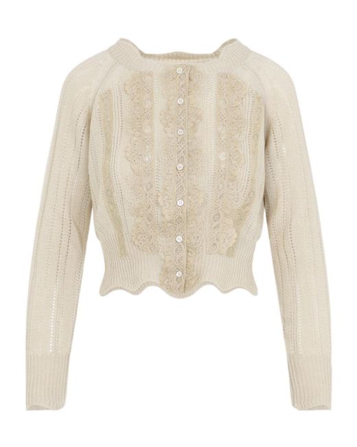Ermanno Scervino Natural Aphyi Lace Knit Cardigan