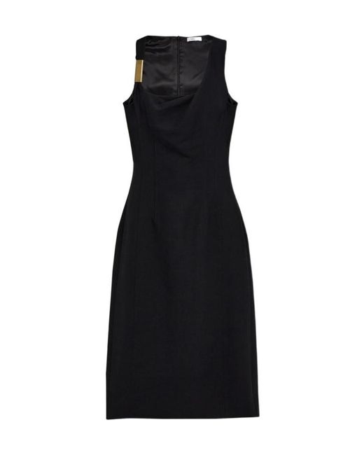 Ferragamo Black Ferragamo Gathered Neckline Corseted Dress