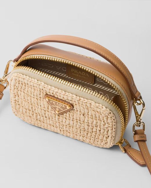 Prada Natural Woven Fabric And Leather Mini-Pouch