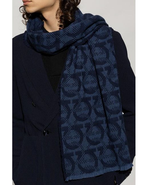 Ferragamo Blue Ferragamo Frayed Edge Scarf for men