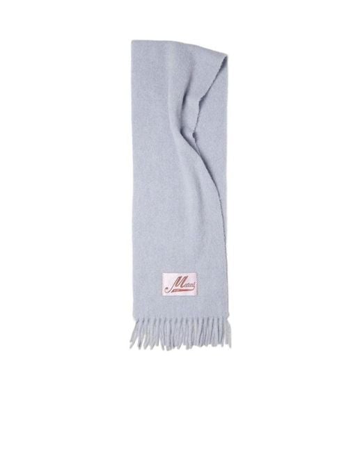 Marni Blue Logo Patch Fringed Scarf