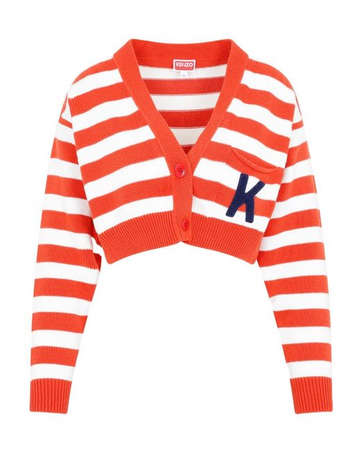 KENZO Red Striped Cropped Cardigan
