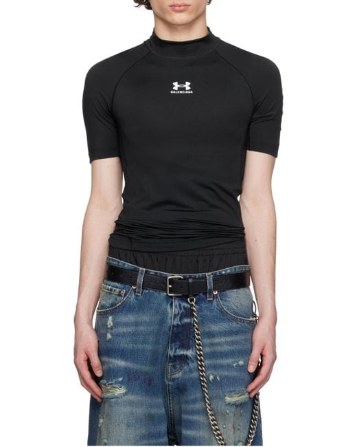 Balenciaga Black Under Armour Mock Neck T-Shirt for men