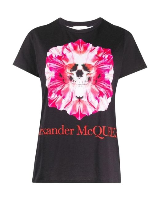 McQueen Pink T-Shirt With Round Neck And Short Sleeves