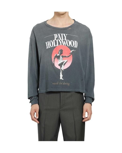 Paly Hollywood Gray Crew Neck Long-Sleeved T-Shirt for men