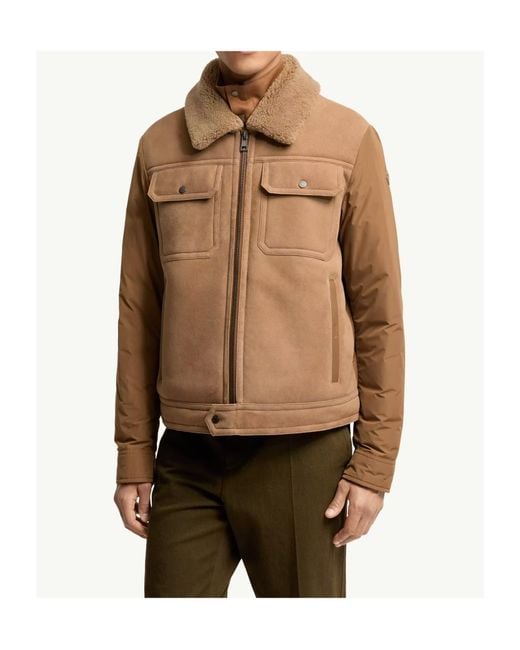 Moncler Brown Zerique Shearling Suede Short Down Jacket for men