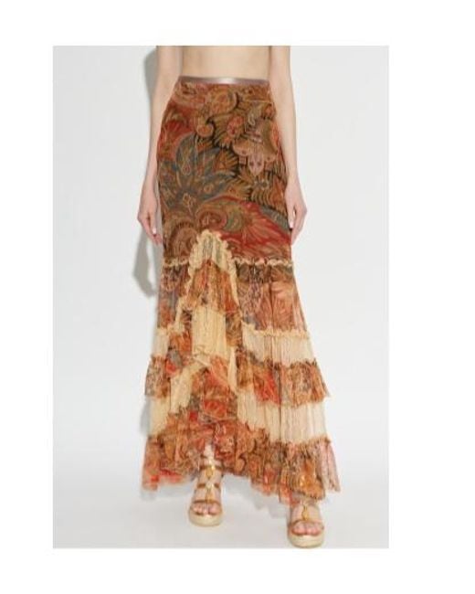 Etro Brown Paisley Ruffled Maxi Skirt