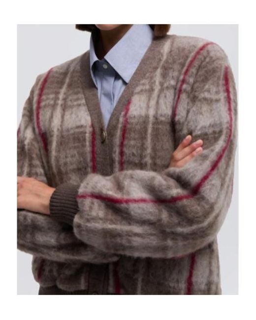 Aspesi Brown V-Neck Checked Sweater