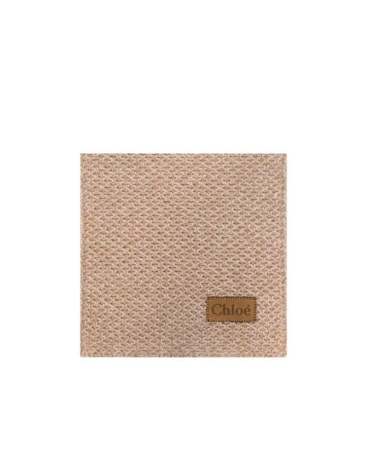 Chloé Natural Chloé Logo Patch Knitted Scarf