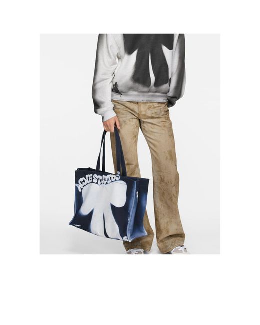Acne Blue Print-Detail Tote Bag