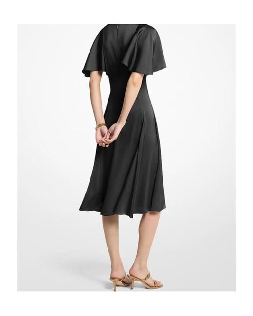 MICHAEL Michael Kors Black Cape Sleeve Satin Midi Dress