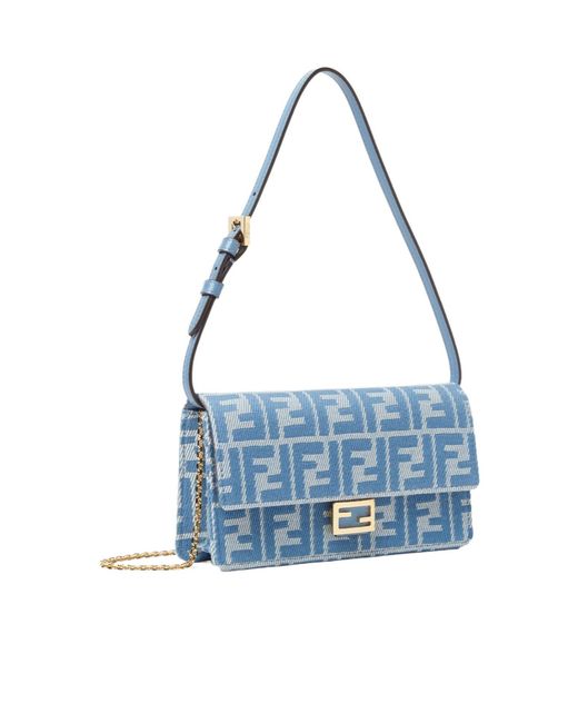 Fendi Blue Baguette Ff-Jacquard Chained Wallet