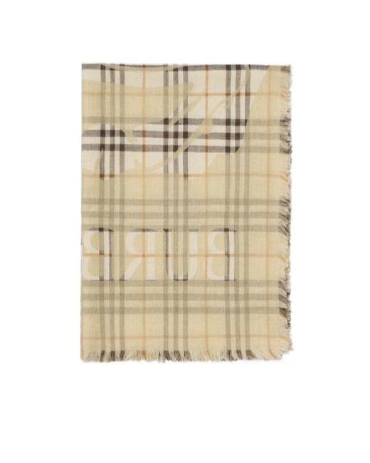 Burberry Natural Wide Ekd Check Frayed-Edege Scarf