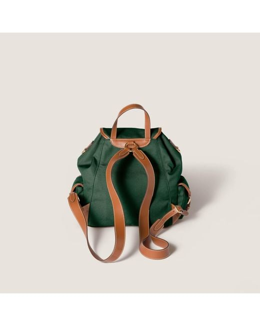 Miu Miu Green Canvas And Leather Backpack